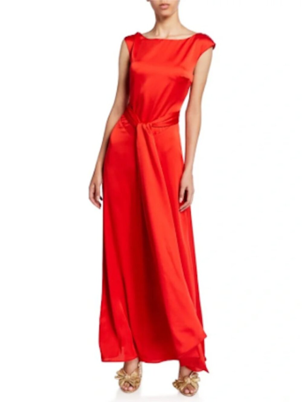 Fame and Partners Red Satin Maxi Dress Tie Waist Cutout Back NWT Size 4